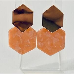Gold Metal & Pink Tortoise Shell Acrylic Drop Earrings